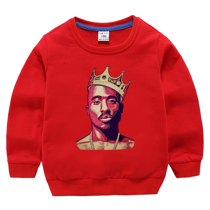 Детские хлопковые толстовки с капюшоном в стиле хип-хоп с принтом 2pac, хлопковый пуловер для девочек, топы для маленьких мальчиков, осенняя одежда - Цвет: T127J-Red