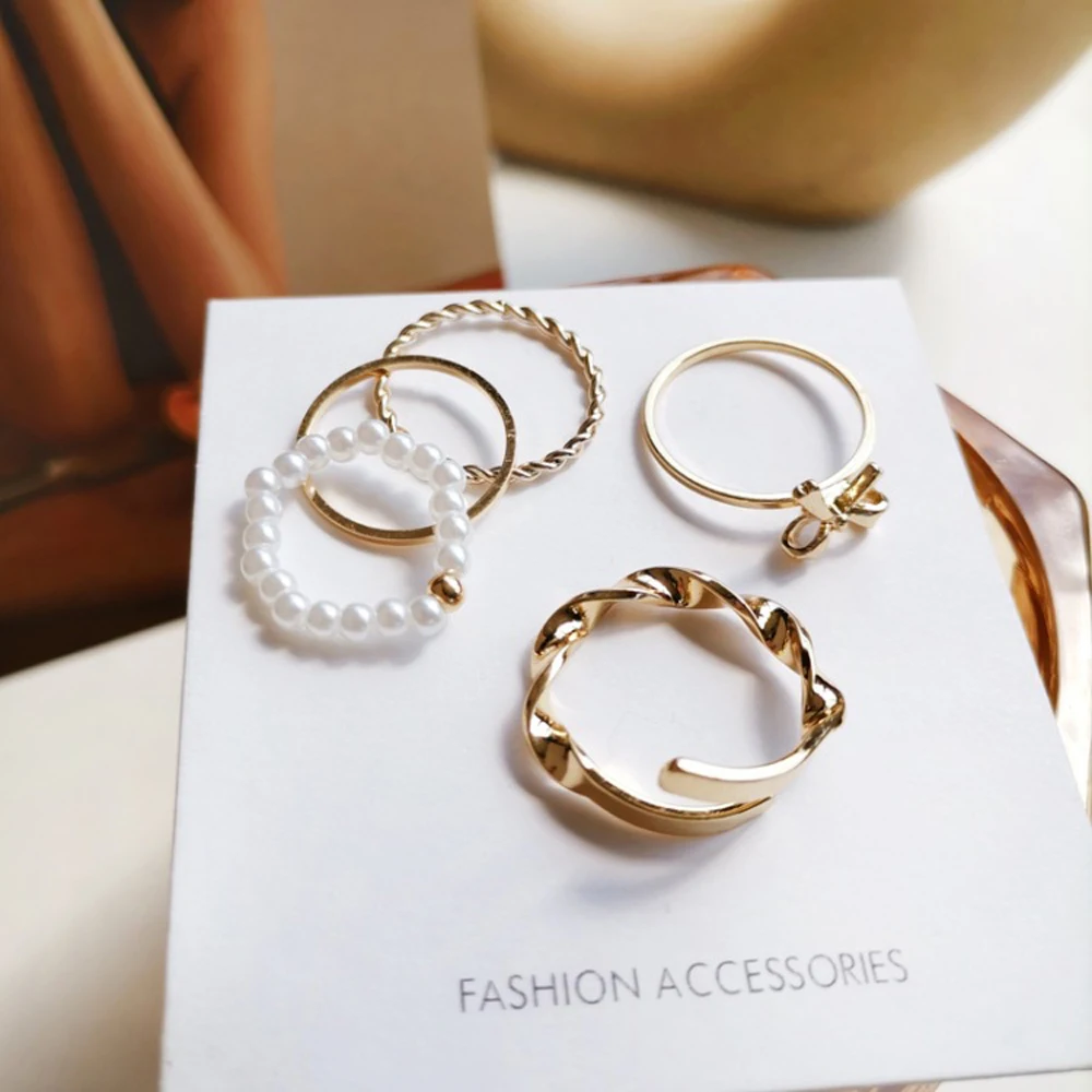 

Han Edition Fashion Rings Contracted Four-Piece Temperament Women Fine Jewelry Finger Ring Gift Punk Women For Party Gift Rings