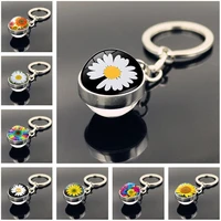 wg 1pc sunflower flower cabochon keychain keyring pendant daisy double sided glass ball key chain ornament jewellry accessories