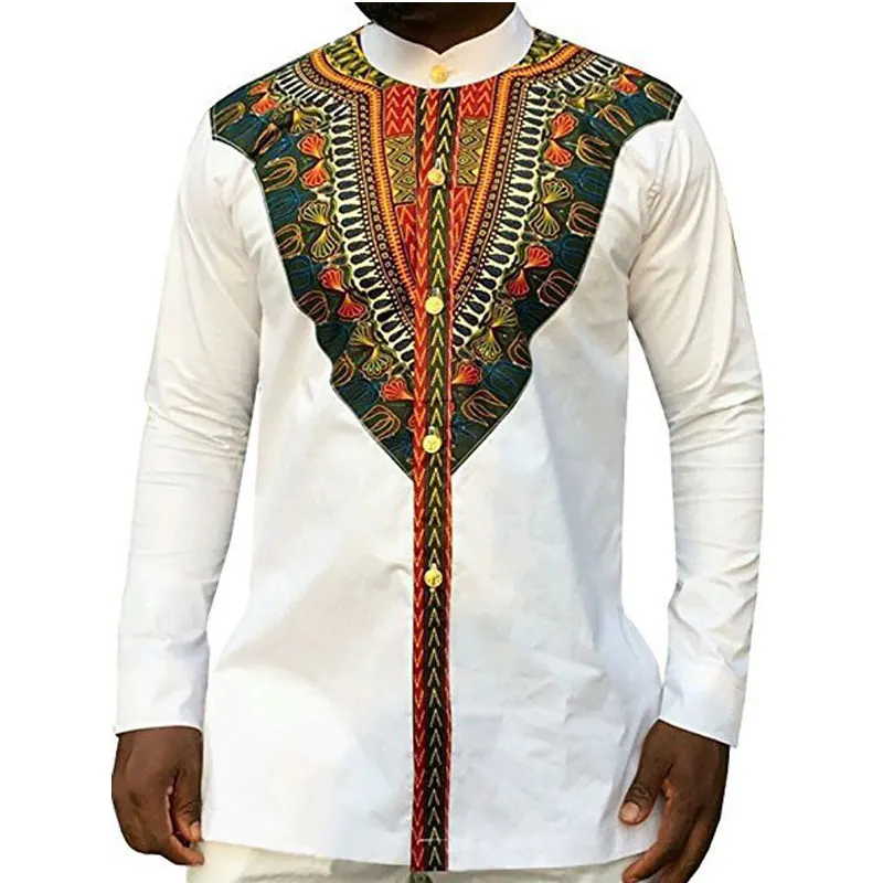 

Mens African Dashiki Dress Shirts Nice Brand New Long Sleeve Shirt Men Casual Tribal Ethnic Print African Clothing Camisa Hombre