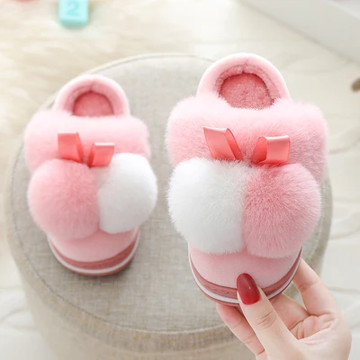 pink 2 Сезон осень-зима; детские домашние тапочки; детская хлопковая обувь; теплые плюшевые тапочки для девочек; домашние тапочки для мальчиков; Детские тапки - Цвет: pink 2