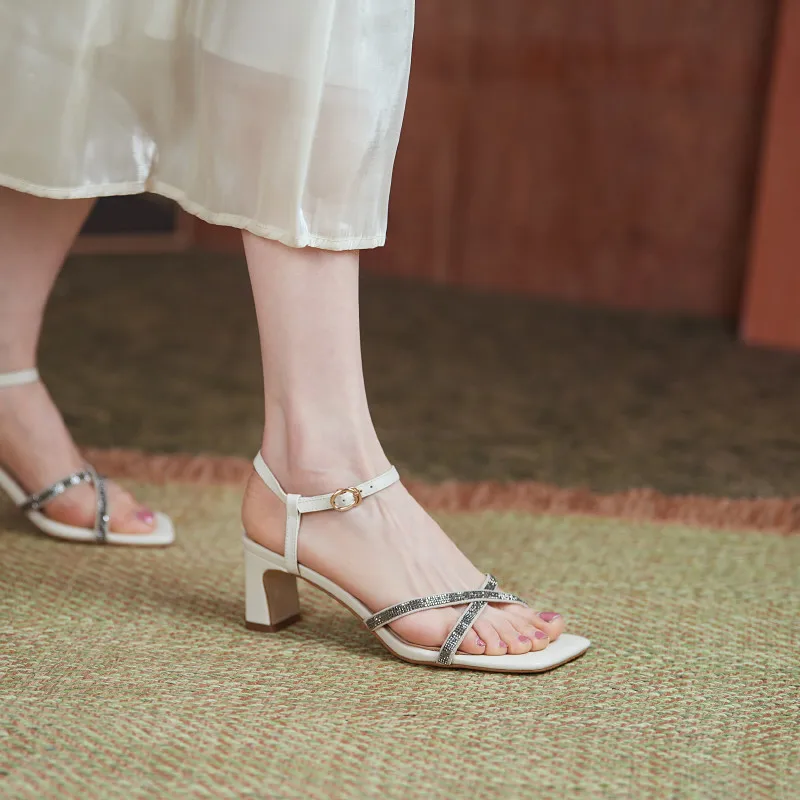 

Asumer 2021 New Arrive Sandals Women Shoes Genuine Leather Sandals Thick High Heels Ankle Buckle Summer Casual Shoes Woman