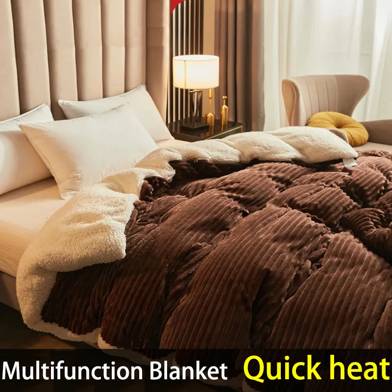 

Зимнее одеяло с пододеяльником, двухстороннее одеяло для взрослых, утолщенное теплое покрывало, Роскошное однотонное одеяло из искусствен...