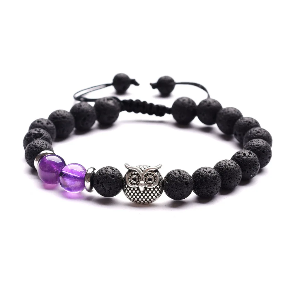 

8mm Natural Stone Lava Amethyst Owl Bead Weave Bracelet Diy Essential Oil Diffuser Friend Bracelets For Women Men Jewelry