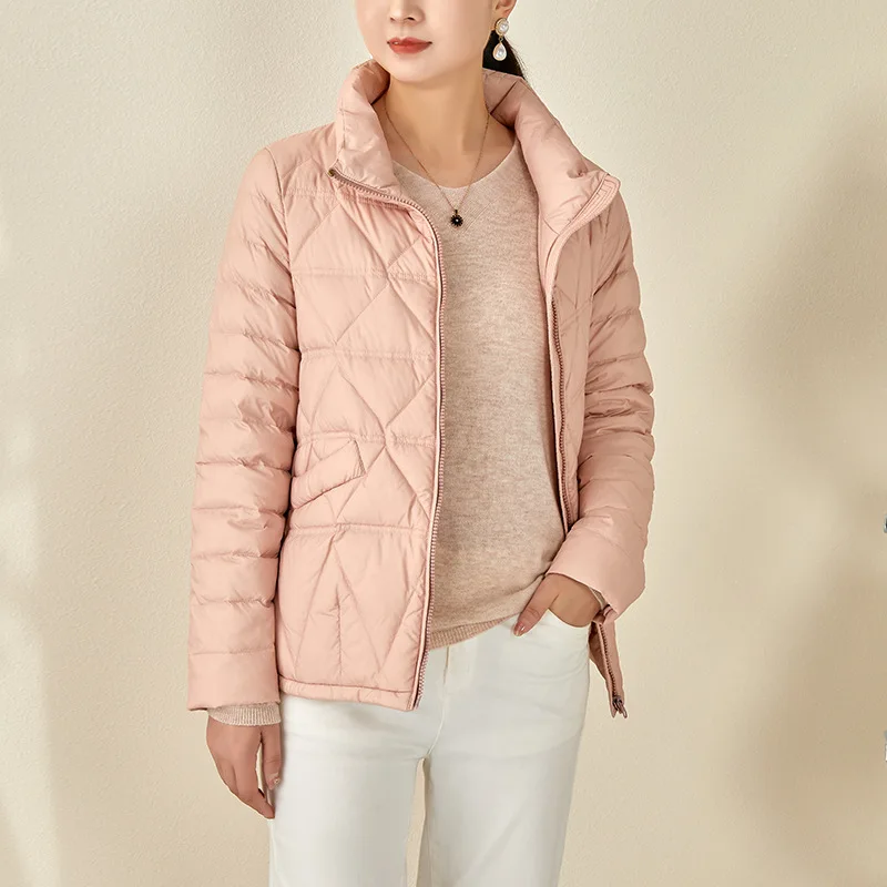 

Женский короткий пуховик с воротником-стойкой, зимнее короткое тонкое пальто с узором ромбиками и воротником-стойкой, 2021