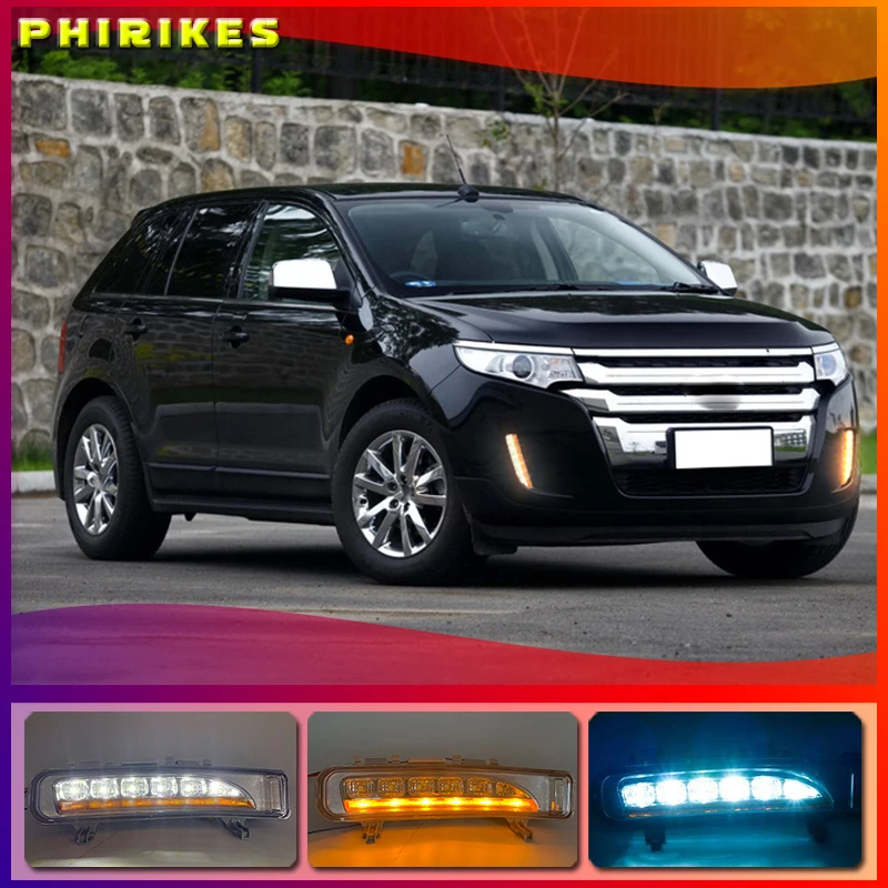

Для Ford Edge 2009 ~ 2014 дневные ходовые огни светильник DRL светодиодный Противотуманные фары крышка с желтым указатели поворота функции