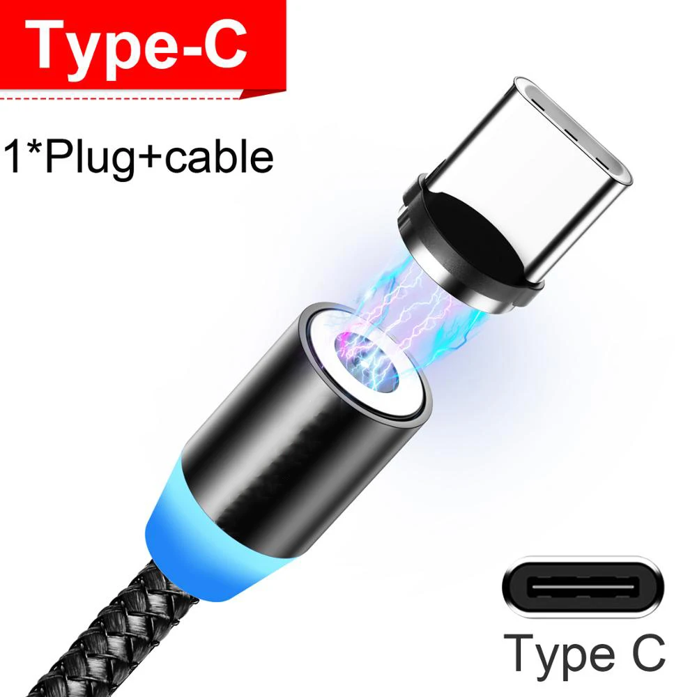 Black Type C Cable BaySerry Magnetic Cable USB Type C Cable For iPhone 11 Pro Max XR Samsung S9 Xiaomi LED Magnetic Fast Charging Micro USB C Cable - Цвет: Black Type C Cable