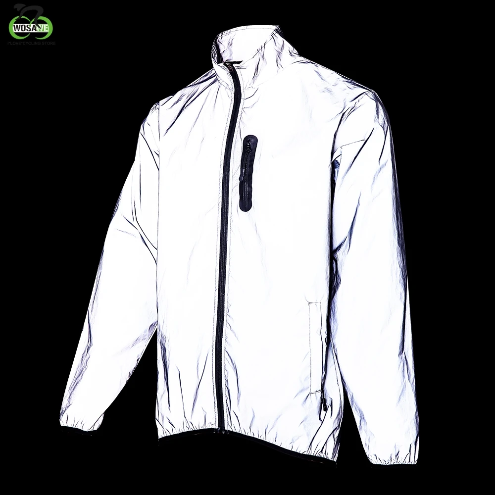 WOSAWE Cycling Sports Autumn Full Reflective Jacket Night Running Windproof Rainproof Warm Breathable Windbreaker Bike Jacket