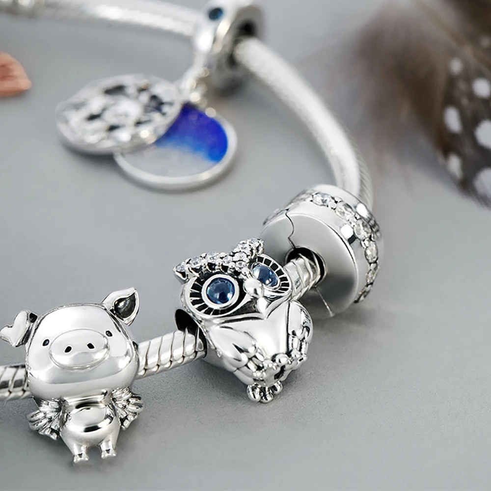 

Volayer 925 Sterling Silver Beads Pippo the Flying Pig Charms fit Original Pandora Bracelets for Women Jewelry Making Gift