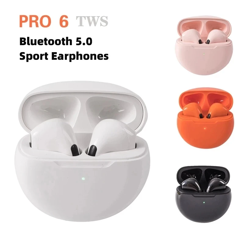 

TWS Pro 6 Bluetooth Headsets Wireless Earbud Gaming Mini Half in Ear Charging Case With Microphone For Sport Game Play