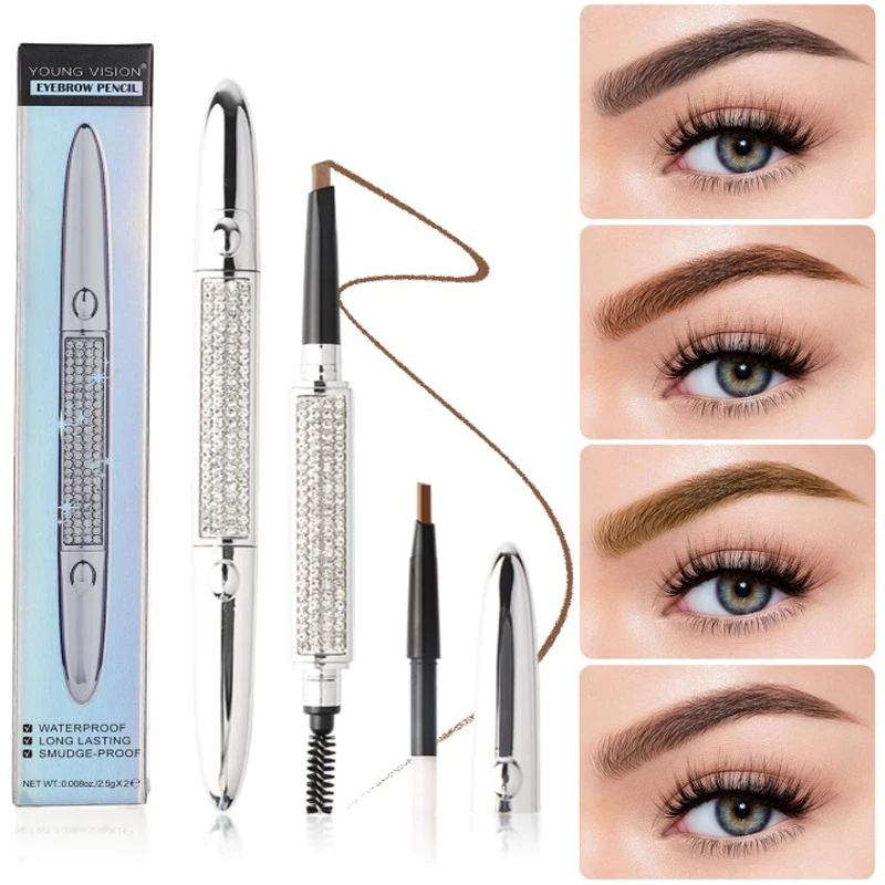 Водостойкий карандаш для бровей с двойной головкой бриллиантовая серебряная