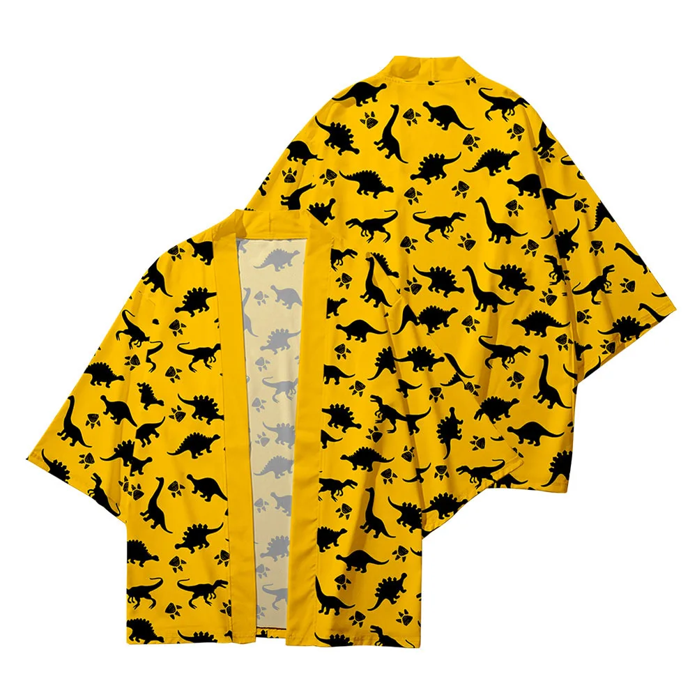 

Summer Yellow Dinosaur Cartoon XXS- 4XL Loose Japanese Cardigan Women Men Harajuku 3D Animal Kimono Sun protection shirt