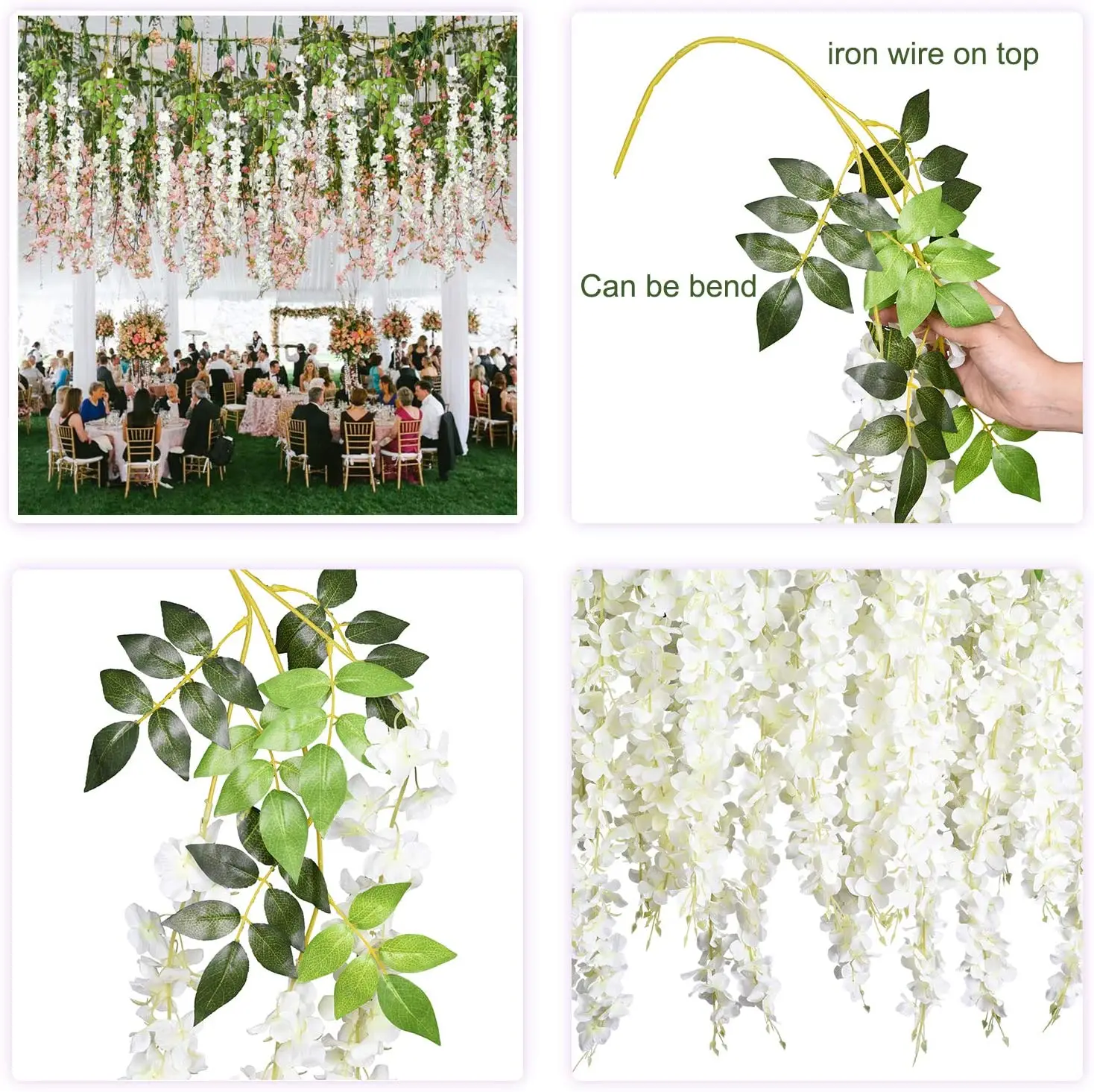 12pcs wisteria artificial flowers hanging garland vine rattan fake flower string silk flowers for home garden wedding decoration free global shipping
