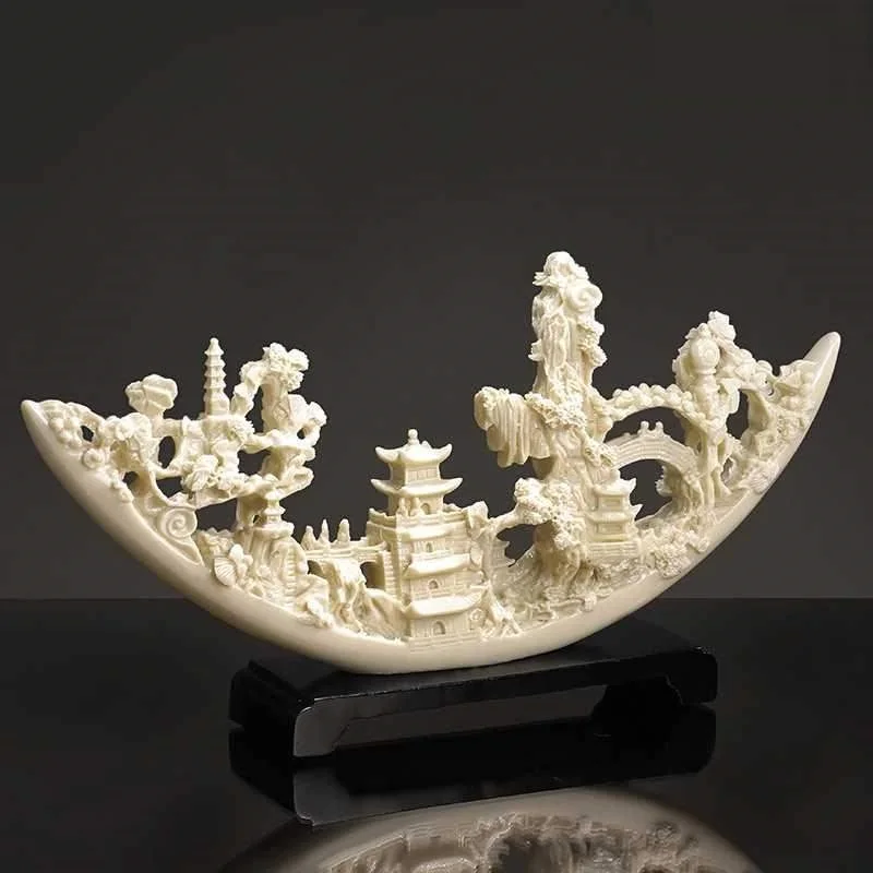 

2021 New Creative Imitation Ivory Art Sculpture Resin Crafts Hotel TV Cabinet Wine Cabinet Living Room Home Decoration