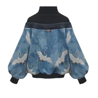 2021 spring new sweatshirt hedging stitching printing long sleeved half high collar fake two piece sweater womens top trend