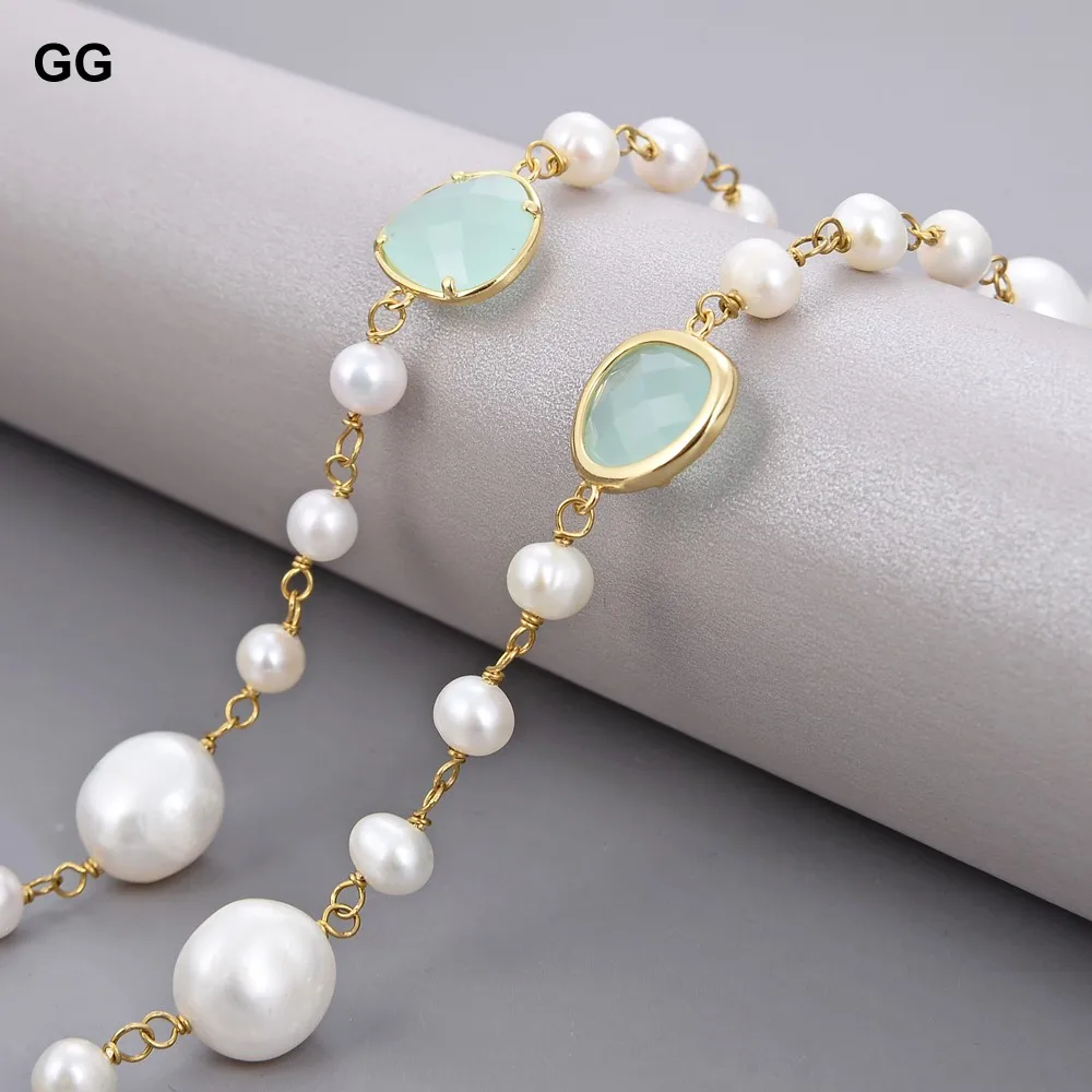 GG ювелирные изделия 44 &quot15 мм белый БАРОККО Кеши жемчуг синий кристалл ожерелье |