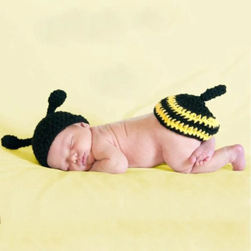 

Детские Подставки для фотографий Вязаный милый в форме пчелы шляпа шорты, костюм, комплект, комплект одежды для новорожденного мальчика и д...