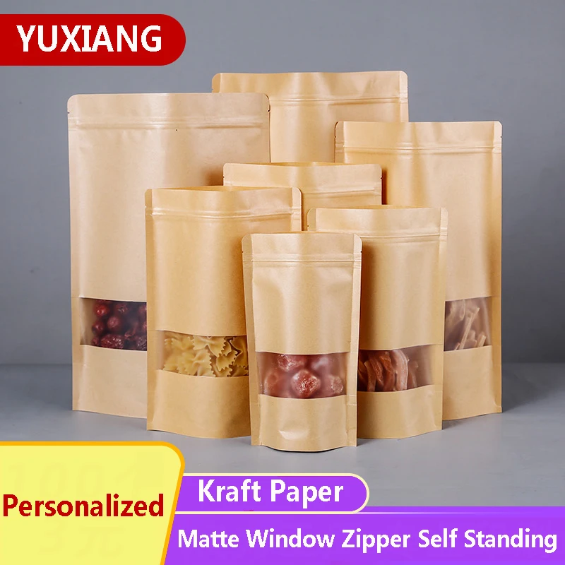 50 шт крафт бумага с матовым морозным окном упаковочные пакеты замком на молнии