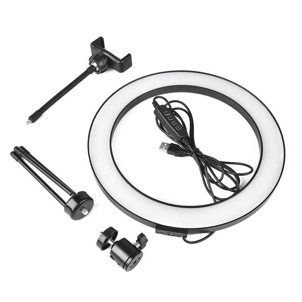 

Makeup LED Ring Light 10 Inch Photography Dimming Video Live Youtube USB Plug Selfie Ring Light Mobile Phone Bracket