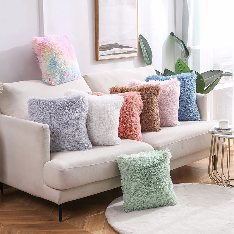 

LuanQI Decorative Velvet Pillow Case 45X45 cm Home Plush Cushion Cover Bed Living Room Throw Pillow Cover Car Seat Shaggy Fluffy
