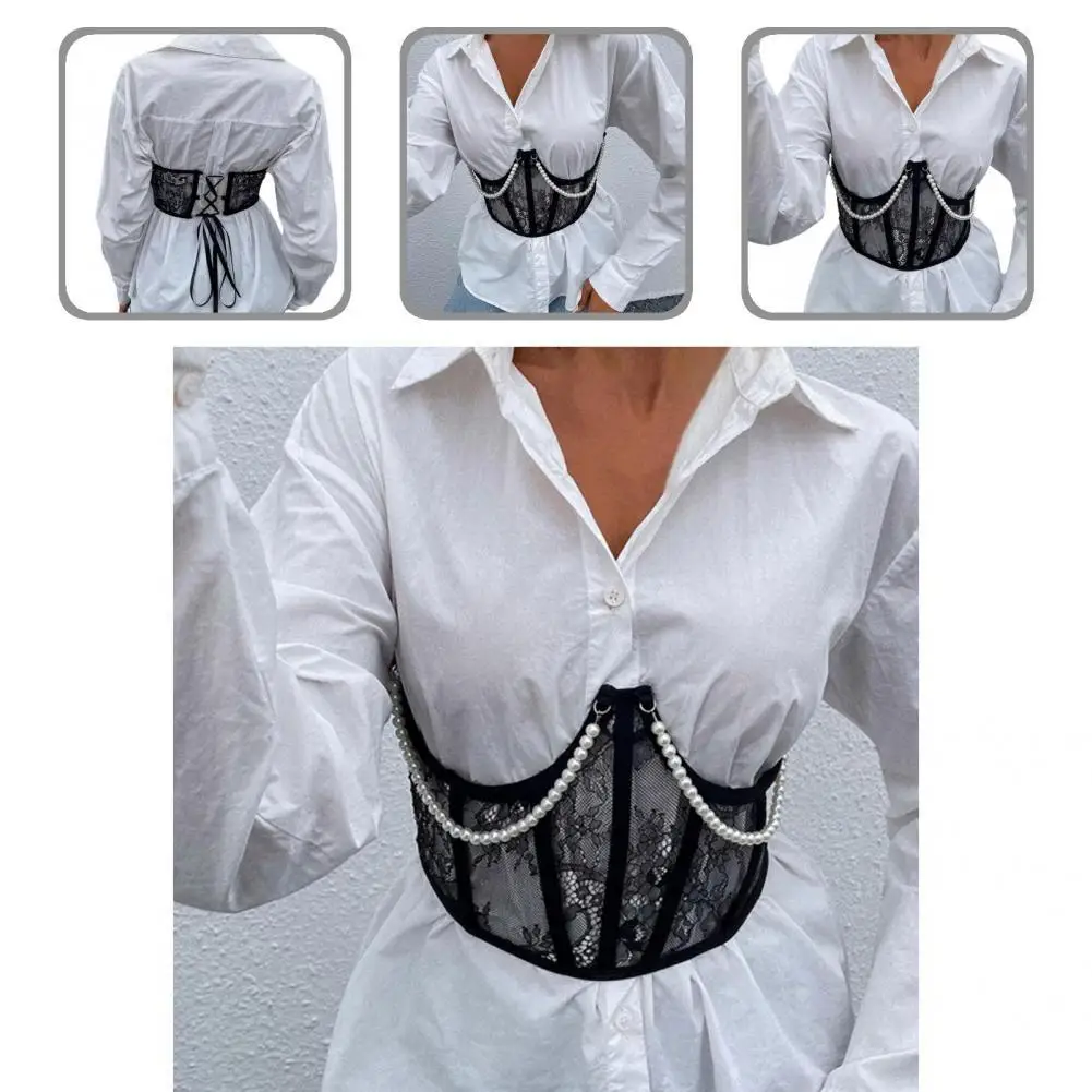 

Women Corset Tight Waist Great Imitation Pearl Faux Pearl Overbust Tight Waist Cincher