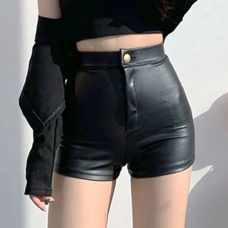 

Новинка 2022, черные женские шорты из искусственной кожи с высокой талией, обтягивающие сексуальные шорты для танцев на шесте