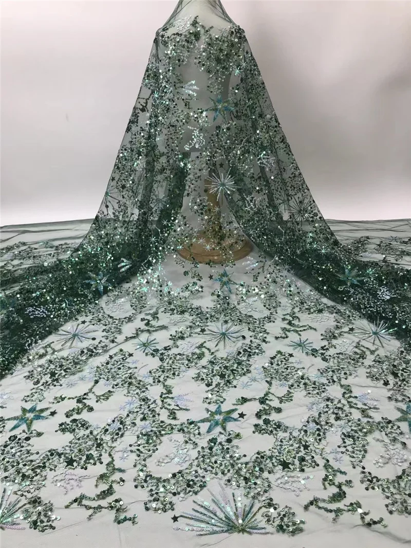 

PGC French Tulle African Lace Fabric 2021 High Quality Sequins Lace Embroidered Nigerian Lace Fabrics For Wowen Dress NI5329-6