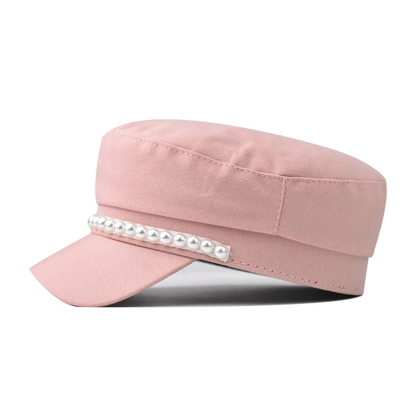 Женский однотонный демисезонный берет с цепочкой и жемчужинами | Аксессуары для