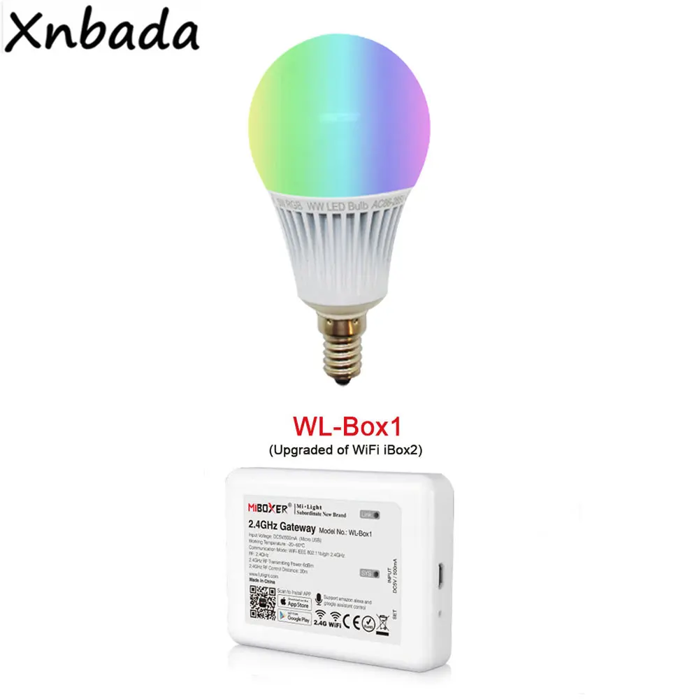 Milight Светодиодная лампа E14 5 Вт RGB+ CCT Светодиодная лампа AC85-265V, беспроводной WL-Box1 светодиодный контроллер, 2,4G беспроводной RGBWW RF пульт дистанционного управления