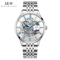 carnival brand fashion skeleton watch for men luxury mechanical wristwatch automatic stainless steel business clock reloj hombre