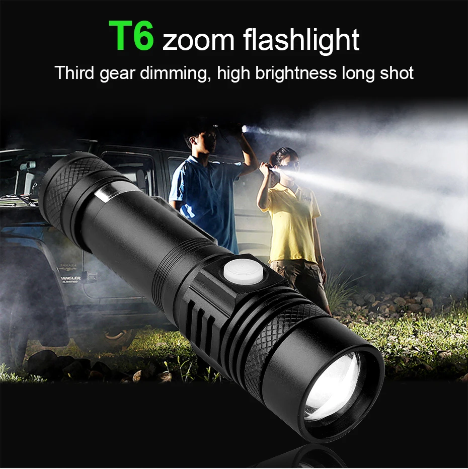 

USB Tactical Rechargeable Led Flashlights Lantern Light 18650 Powerful Linterna Led Torch T6 Zoomable Waterproof Led Flashlight