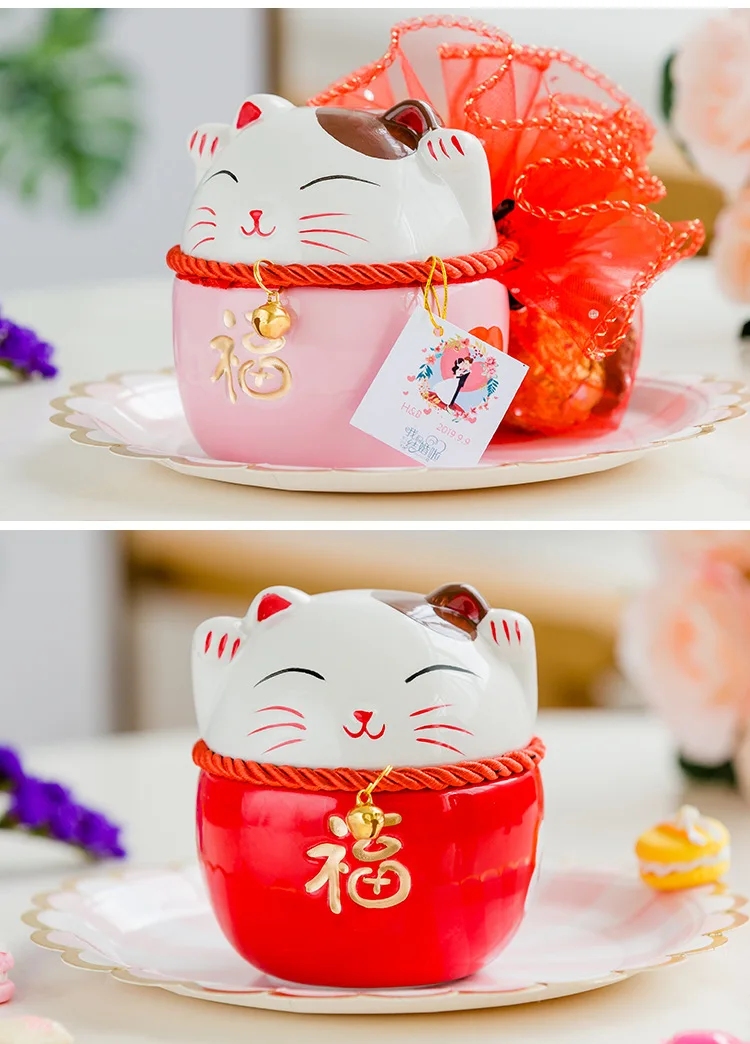 Керамические изделия в китайском стиле Lucky Cat маленькое украшение Милая мультяшная копилка свинья подарок для детей сувенирная банка для хранения орнамент