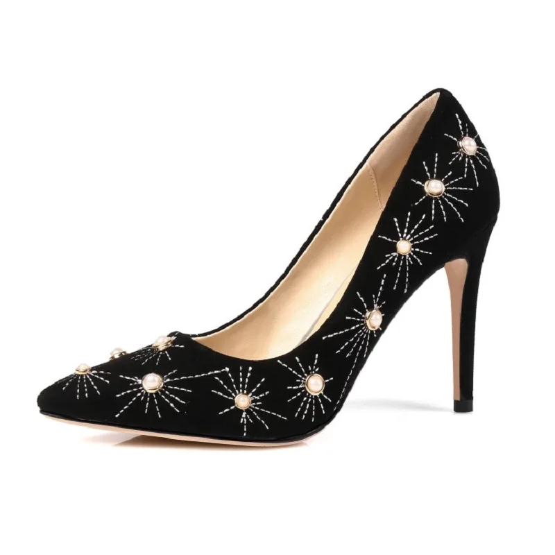 Женские замшевые туфли лодочки с острым носком на тонком каблуке размеры 4 8