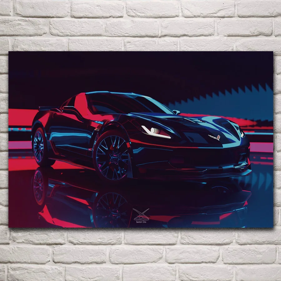 

simplistic z06 Luxury super Car fanart fabric posters on the wall picture home art living room decoration KM947