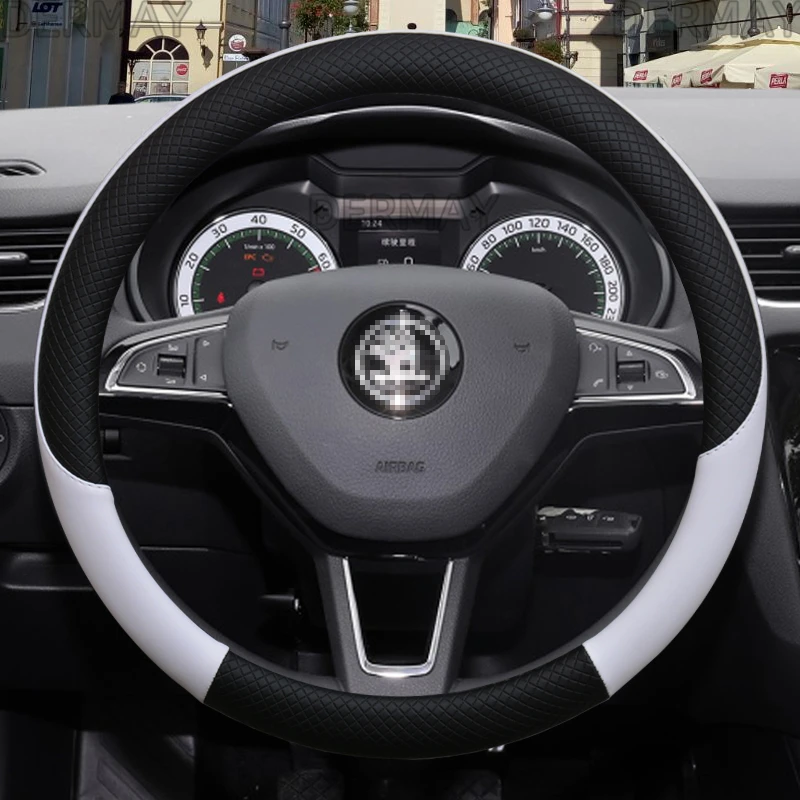 

100% DERMAY Brand Leather Car Steering wheel Cover Anti-slip for Skoda Fabia 1 2 3 I II III Auto interior Accessories