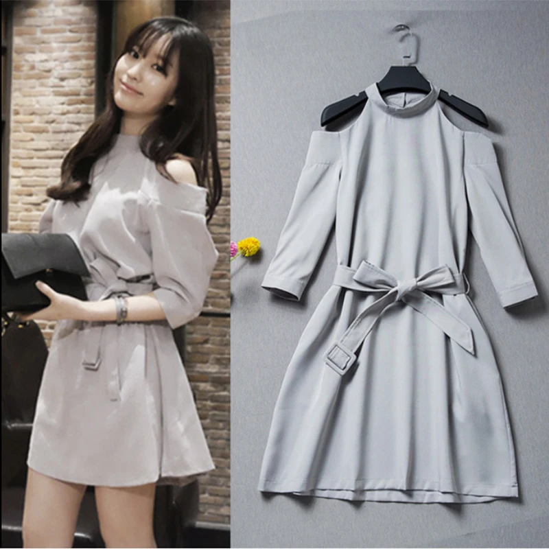 

Women Summer Dress Sexy Off Shoulder Short Sleeve Slim Casual Beach Dress Off-the-shoulder five-point Sleeve Bow Dress