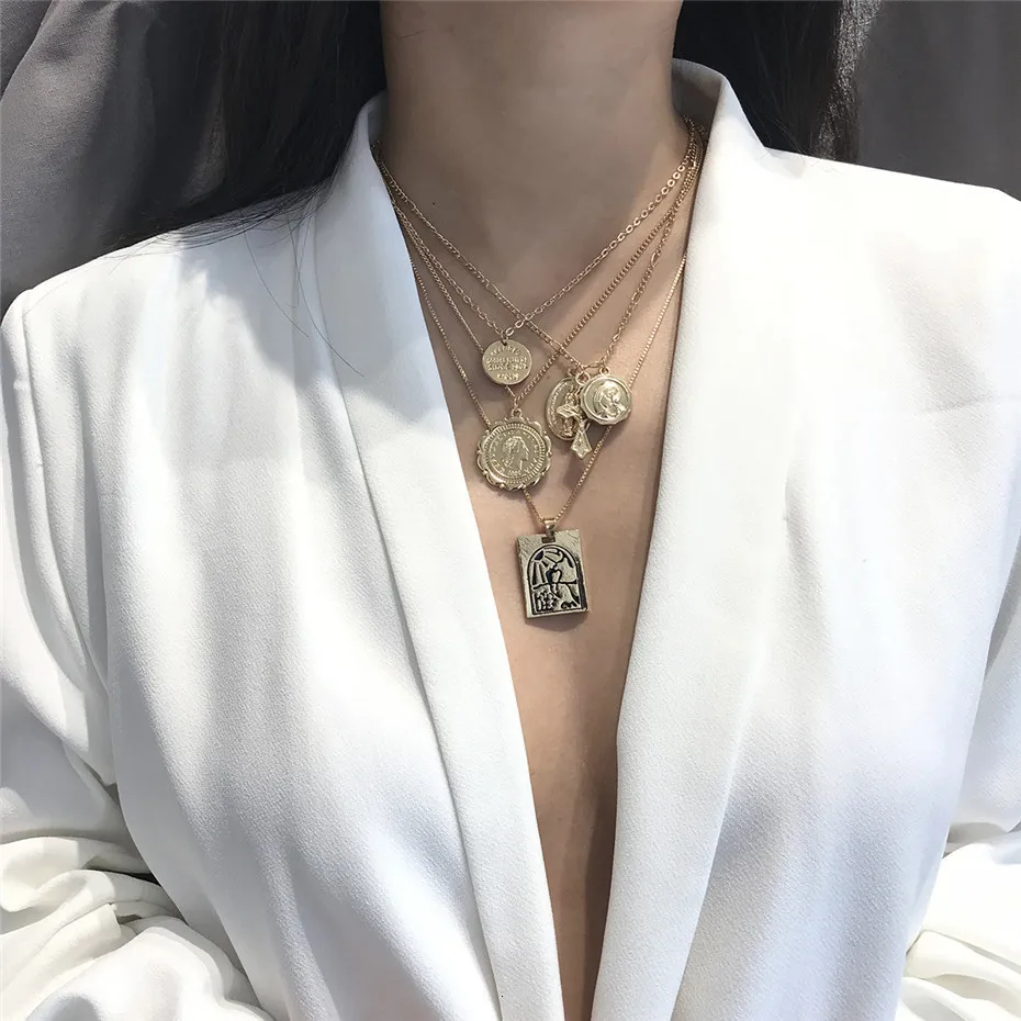 Ingemark, 4 комплекта, винтажный многослойный чокер с крестиком, колье, крупное христианское ожерелье с кулоном Девы Марии, женское ожерелье с длинной цепью