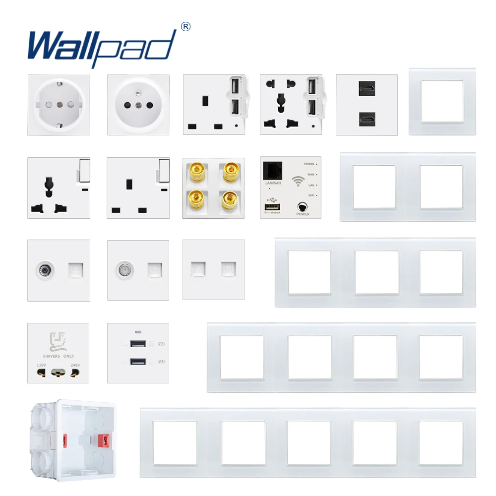 Wallpad DIY модуль белая стеклянная панель настенная электрическая розетка S6