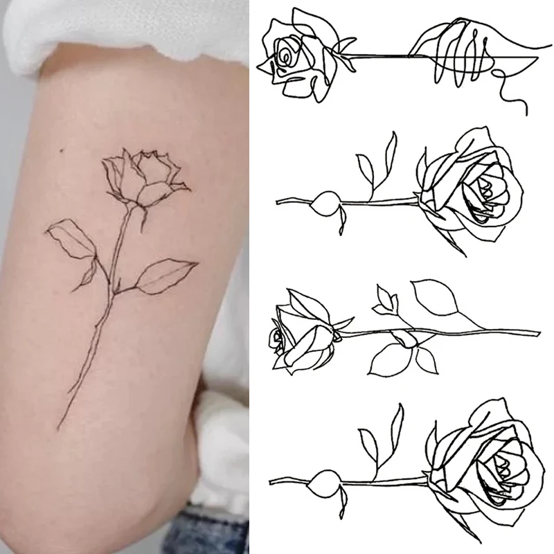 

Rose Temporary Tattoo Stickers Waterproof black Tattoo Colorful Flower Rose butterfly Water Transfer body Hand art Temporary 1PC