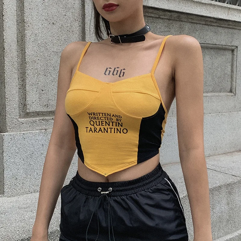 New women's contrast color stitching letter printing fashion slim small vest |