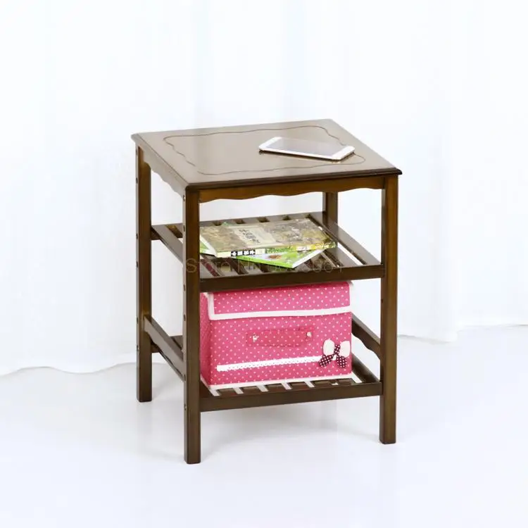 Компактный прикроватный столик из бамбука и массива дерева простой передвижной