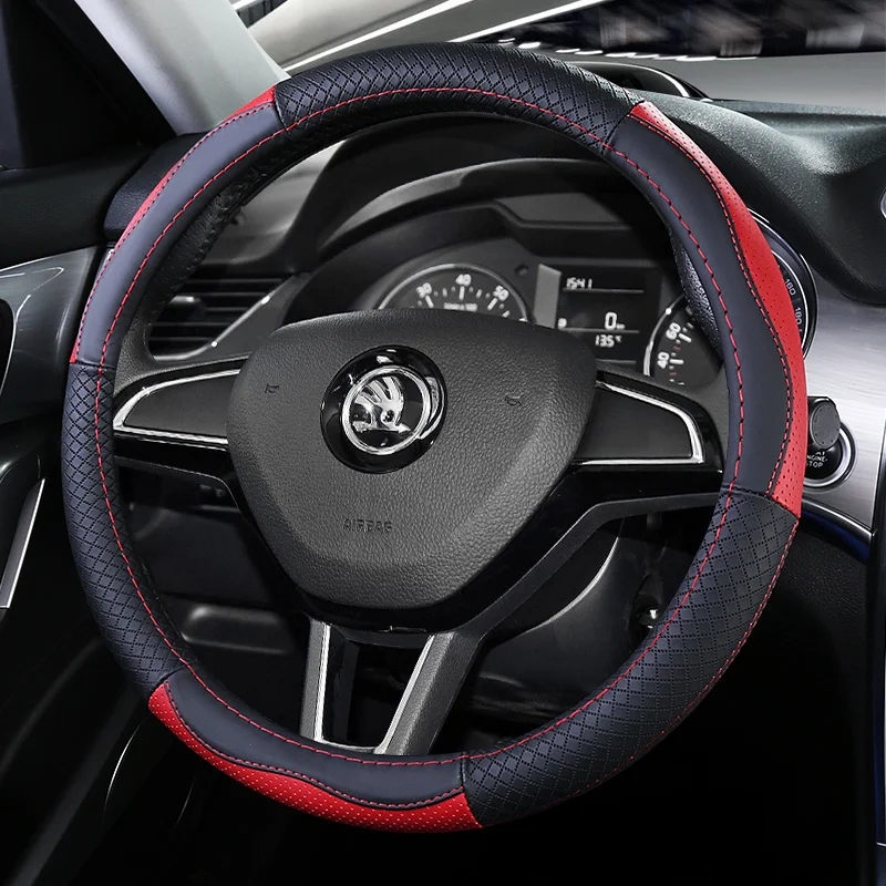 Верхний слой кожаный руль чехлы для skoda Fabia Octavia Scout Rapid Spaceback Superb Kodiaq Karoq Roomster Praktik Yeti