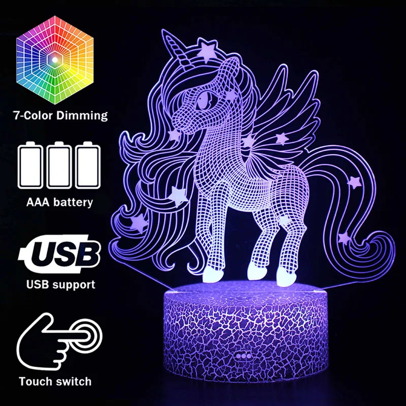 3D иллюзия Единорог настольная лампа сенсорный светодиодный ночной Светильник