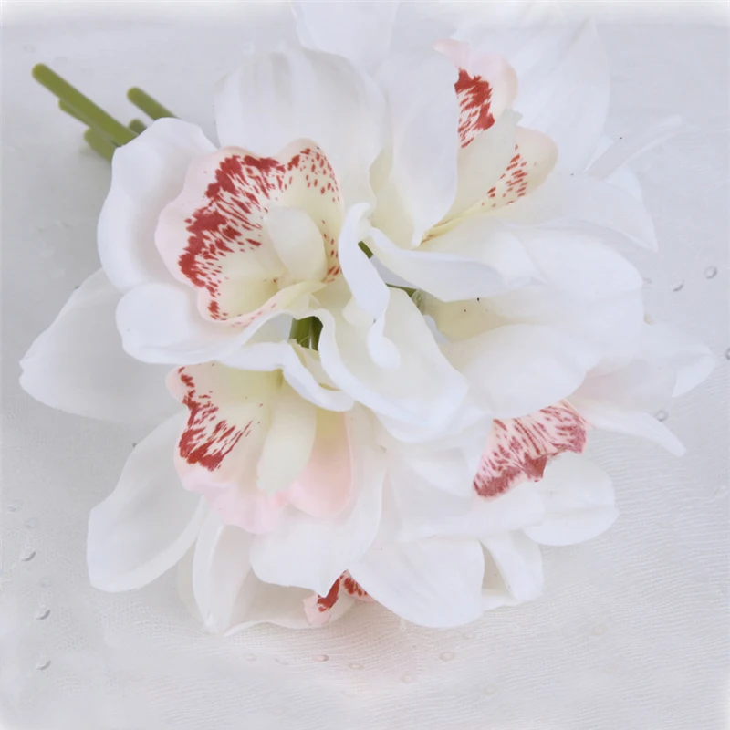 1 Набор, настоящее прикосновение, cymbidium, 6 головок, для украшения стола, цветок, сделай сам, для свадьбы, невесты, ручная работа, цветы, домашний декор, искусственная Орхидея