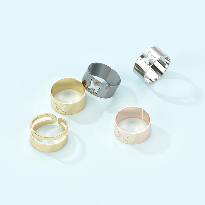 

5 Pcs Vintage Hollow Out Cute Butterfly Rings Adjustable Opening Finger Ring Band for Women Girls Jewelry