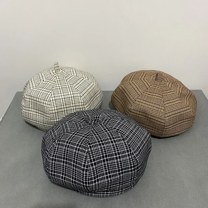 202103-MOH NEW British Style PLAID street beret hat men women Leisure painter hat