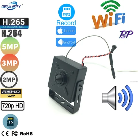 IMX307 IMX335 1080P 5 Мп Camhi, самая маленькая мини-IP-камера с контактным отверстием, Wi-Fi P2P Onvif со слотом для SD-карты, Wi-Fi AP, беспроводная камера с аудио