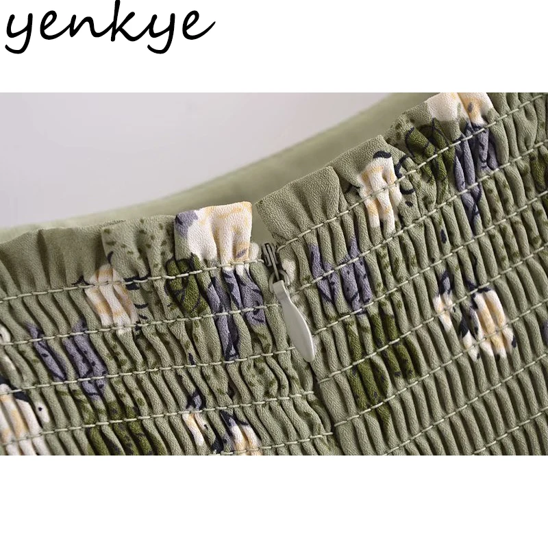 

YENKYE Vintage Floral Print Holiday Summer Dress Women Sexy Sleeveless Hem Slits Chiffon Dress Female A-line Chic Vestido