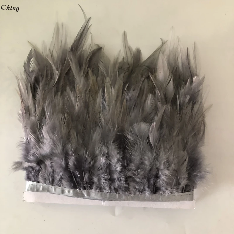 Cking Grey Dyed saddle feather trim 10-15cm 4-6inch width rooster chicken strips lace fringe for cloth costumes decorate | Дом и сад