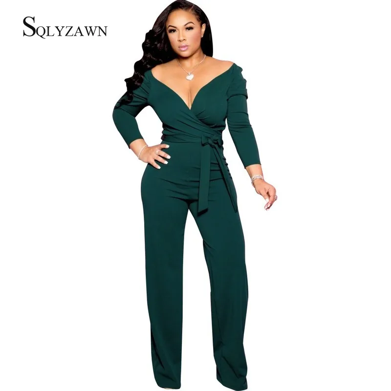 Женский винтажный комбинезон с поясом элегантный Облегающий V образным вырезом